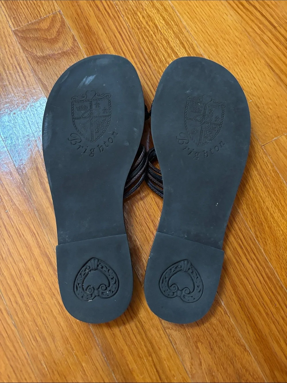 Brighton “Ornate” Leather Slide Sandals with Silver Filigree Medallions